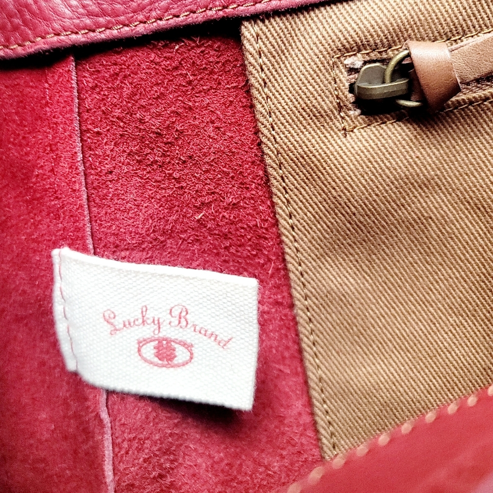 NWT Vintage Asymmetrical Leather Hobo Bag, LUCKY BRAND, Red - Picture 9 of 16